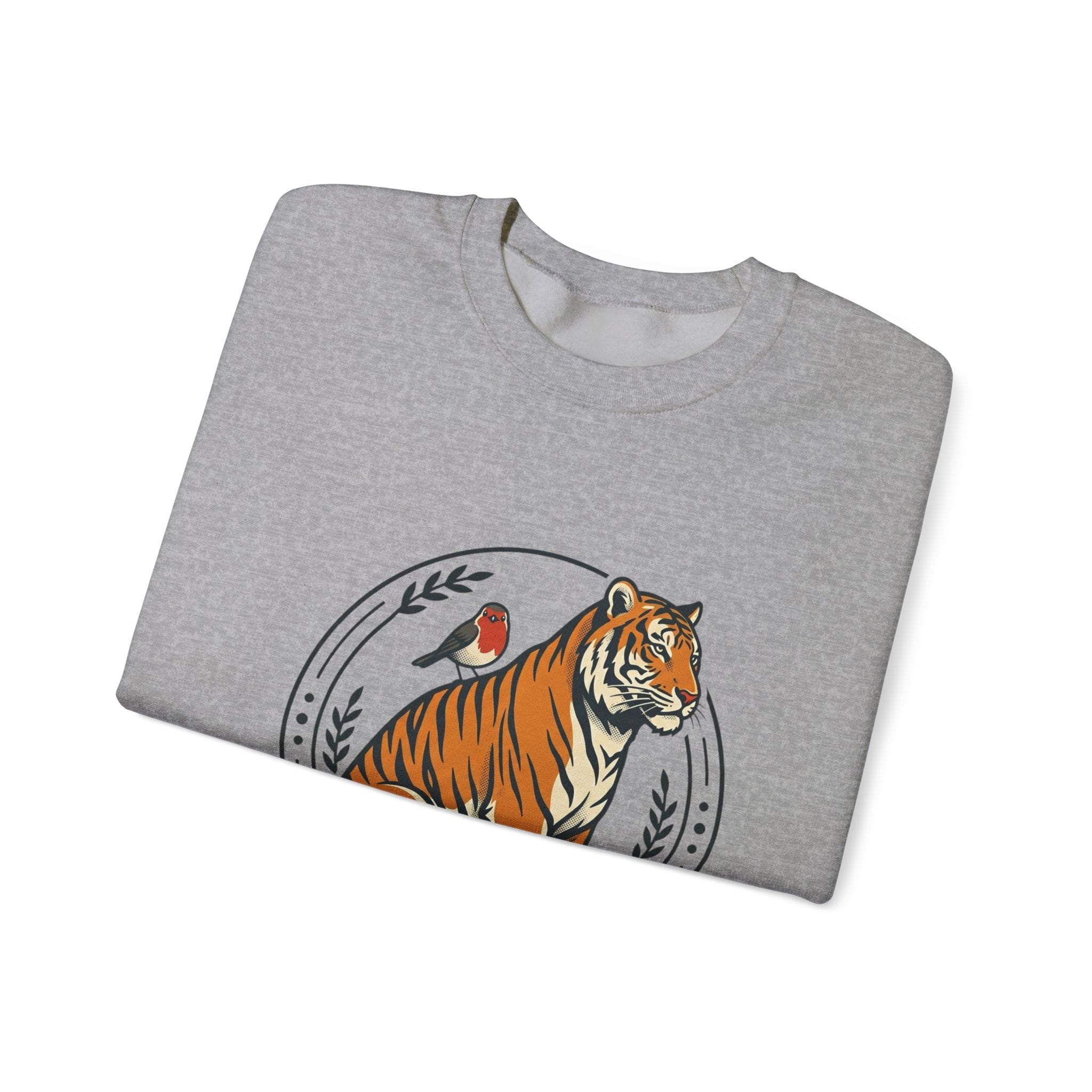 Tiger & Bird Harmony Sweatshirt — Cozy Crewneck Animal Graphic