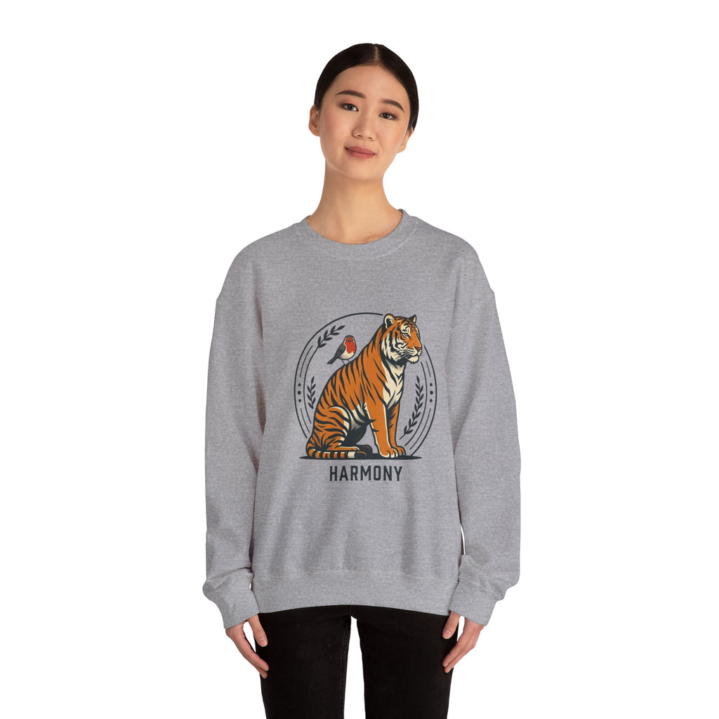Tiger & Bird Harmony Sweatshirt — Cozy Crewneck Animal Graphic